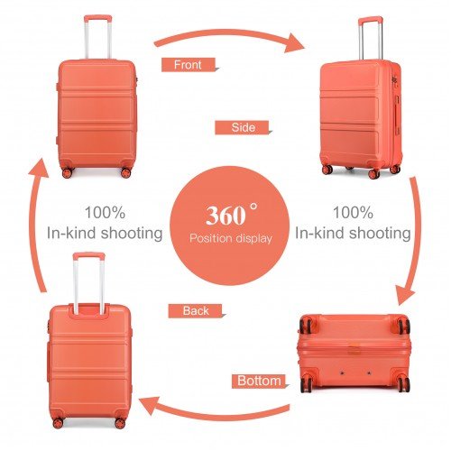 K1871 - 1L - Kono ABS 20 Inch Sculpted Horizontal Design Cabin Luggage - Coral - Easy Luggage