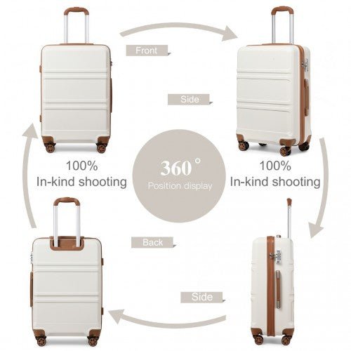 K1871 - 1L - Kono ABS 20 Inch Sculpted Horizontal Design Cabin Luggage - Cream - Easy Luggage