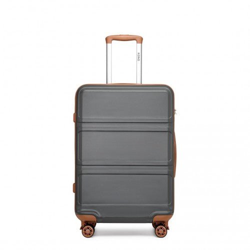 K1871 - 1L - Kono ABS 20 Inch Sculpted Horizontal Design Cabin Luggage - Grey And Brown - Easy Luggage