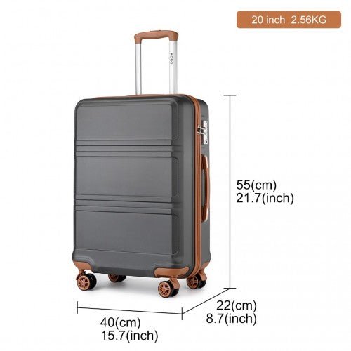 K1871 - 1L - Kono ABS 20 Inch Sculpted Horizontal Design Cabin Luggage - Grey And Brown - Easy Luggage