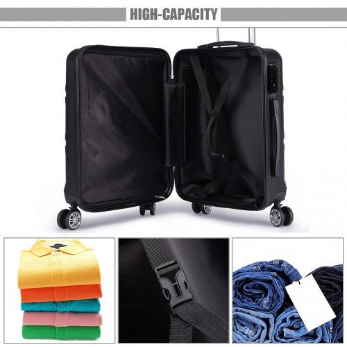 K1871 - 1L - Kono ABS 24 Inch Sculpted Horizontal Design Suitcase - Black - Easy Luggage
