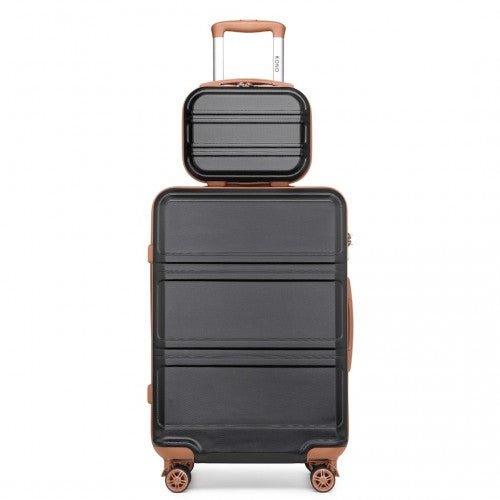 K1871 - 1L - Kono ABS 4 Wheel Suitcase Set with Vanity Case - Black And Brown - Easy Luggage