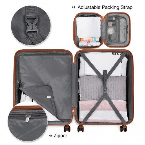K1871 - 1L - Kono ABS 4 Wheel Suitcase Set with Vanity Case - Black And Brown - Easy Luggage