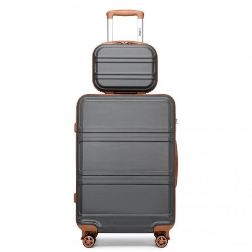 K1871 - 1L - Kono ABS 4 Wheel Suitcase Set with Vanity Case - Grey And Brown - Easy Luggage