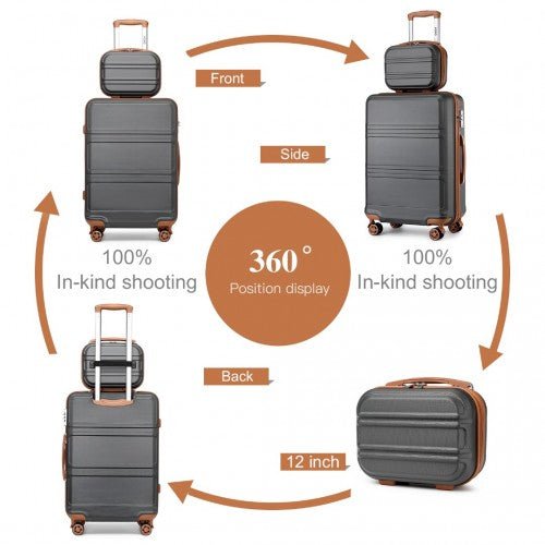 K1871 - 1L - Kono ABS 4 Wheel Suitcase Set with Vanity Case - Grey And Brown - Easy Luggage