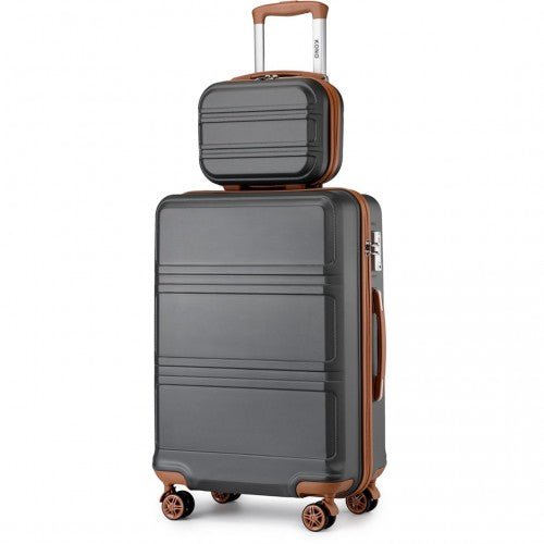 K1871 - 1L - Kono ABS 4 Wheel Suitcase Set with Vanity Case - Grey And Brown - Easy Luggage