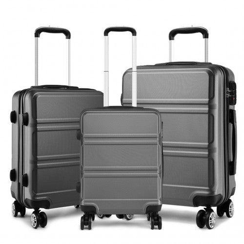 K1871 - 1L - Kono ABS Sculpted Horizontal Design 3 Piece Suitcase Set - Grey - Easy Luggage