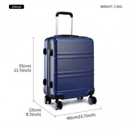 K1871 - 1L - Kono ABS Sculpted Horizontal Design 3 Piece Suitcase Set - Navy Blue - Easy Luggage