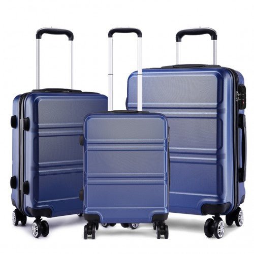 K1871 - 1L - Kono ABS Sculpted Horizontal Design 3 Piece Suitcase Set - Navy Blue - Easy Luggage