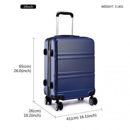 K1871 - 1L - Kono ABS Sculpted Horizontal Design 3 Piece Suitcase Set - Navy Blue - Easy Luggage