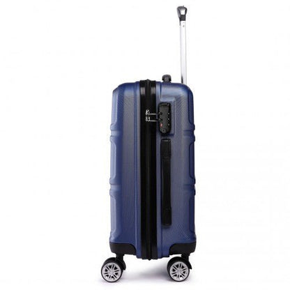 K1871 - 1L - Kono ABS Sculpted Horizontal Design 3 Piece Suitcase Set - Navy Blue - Easy Luggage