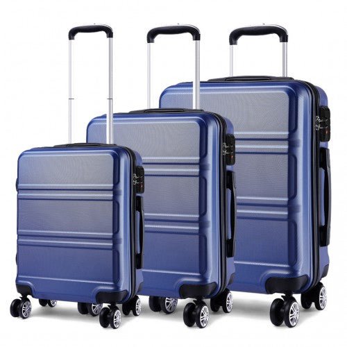 K1871 - 1L - Kono ABS Sculpted Horizontal Design 3 Piece Suitcase Set - Navy Blue - Easy Luggage