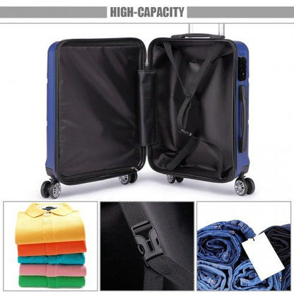 K1871 - 1L - Kono ABS Sculpted Horizontal Design 3 Piece Suitcase Set - Navy Blue - Easy Luggage