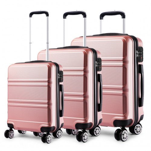 K1871 - 1L - Kono ABS Sculpted Horizontal Design 3 Piece Suitcase Set - Nude - Easy Luggage