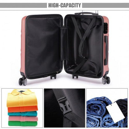 K1871 - 1L - Kono ABS Sculpted Horizontal Design 3 Piece Suitcase Set - Nude - Easy Luggage