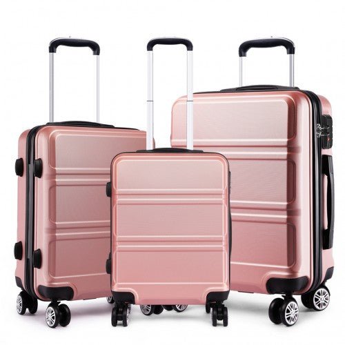 K1871 - 1L - Kono ABS Sculpted Horizontal Design 3 Piece Suitcase Set - Nude - Easy Luggage