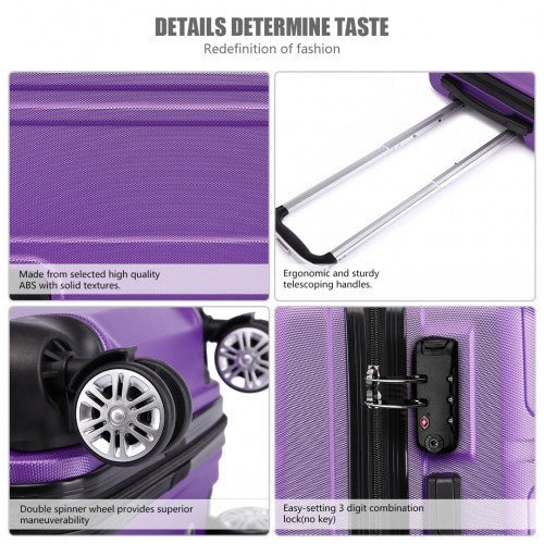 K1871 - 1L - Kono ABS Sculpted Horizontal Design 3 Piece Suitcase Set - Purple - Easy Luggage