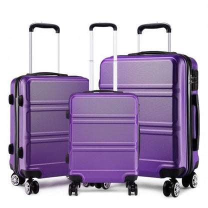 K1871 - 1L - Kono ABS Sculpted Horizontal Design 3 Piece Suitcase Set - Purple - Easy Luggage