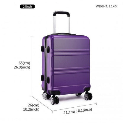 K1871 - 1L - Kono ABS Sculpted Horizontal Design 3 Piece Suitcase Set - Purple - Easy Luggage