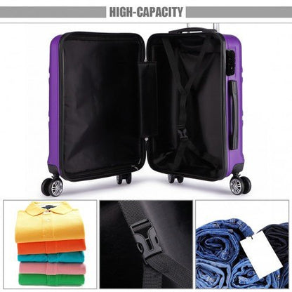 K1871 - 1L - Kono ABS Sculpted Horizontal Design 3 Piece Suitcase Set - Purple - Easy Luggage