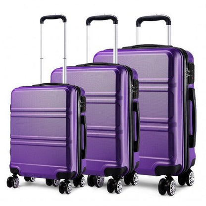 K1871 - 1L - Kono ABS Sculpted Horizontal Design 3 Piece Suitcase Set - Purple - Easy Luggage