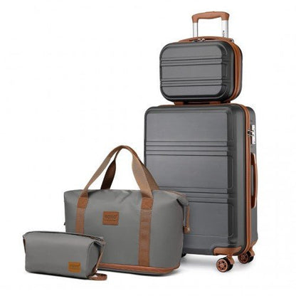 K1871 - 1L+EA2212 - Kono ABS 4 Wheel Suitcase Set With Vanity Case And Weekend Bag And Toiletry Bag - Grey And Brown - Easy Luggage