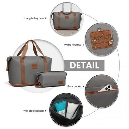 K1871 - 1L+EA2212 - Kono ABS 4 Wheel Suitcase Set With Vanity Case And Weekend Bag And Toiletry Bag - Grey And Brown - Easy Luggage
