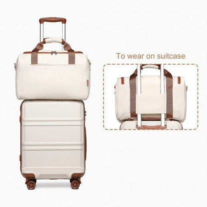 K1871 - 1L+EA2321 - Kono ABS 28 Inch Sculpted Horizontal Design 2 Piece Suitcase Set With Cabin Bag - Cream - Easy Luggage