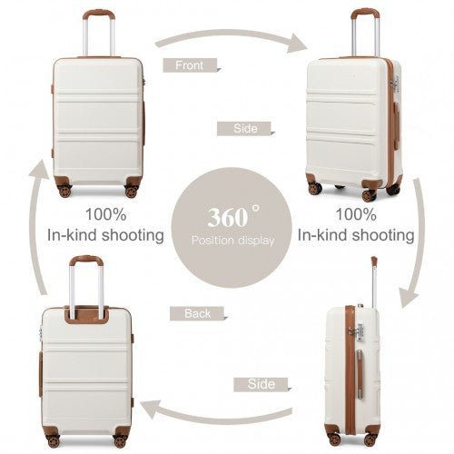 K1871 - 1L+EA2321 - Kono ABS 28 Inch Sculpted Horizontal Design 2 Piece Suitcase Set With Cabin Bag - Cream - Easy Luggage