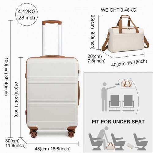 K1871 - 1L+EA2321 - Kono ABS 28 Inch Sculpted Horizontal Design 2 Piece Suitcase Set With Cabin Bag - Cream - Easy Luggage