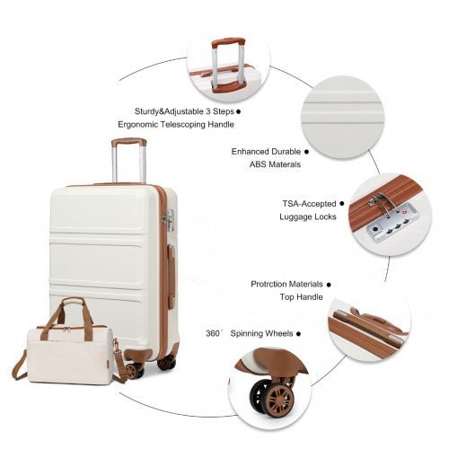 K1871 - 1L+EA2321 - Kono ABS 28 Inch Sculpted Horizontal Design 2 Piece Suitcase Set With Cabin Bag - Cream - Easy Luggage