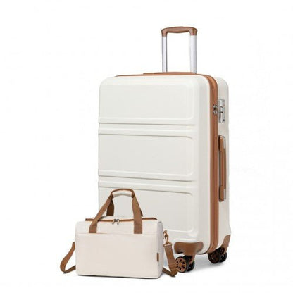 K1871 - 1L+EA2321 - Kono ABS 28 Inch Sculpted Horizontal Design 2 Piece Suitcase Set With Cabin Bag - Cream - Easy Luggage