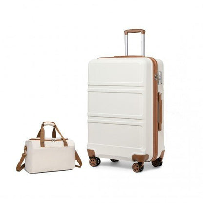 K1871 - 1L+EA2321 - Kono ABS 28 Inch Sculpted Horizontal Design 2 Piece Suitcase Set With Cabin Bag - Cream - Easy Luggage