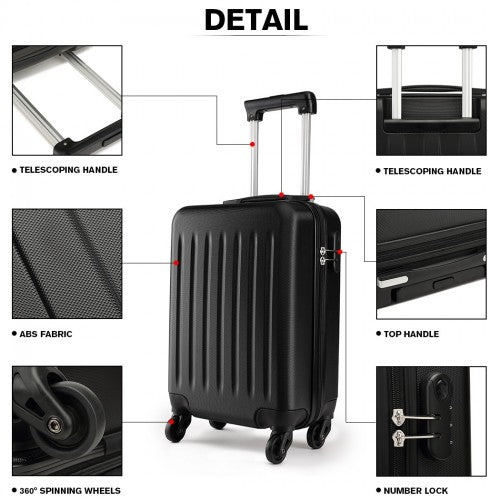 K1872L - Kono 19 Inch ABS Hard Shell Carry On Luggage 4 Wheel Spinner Suitcase - Black - Easy Luggage