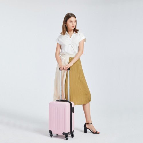 K1872L - Kono 19 Inch ABS Hard Shell Carry On Luggage 4 Wheel Spinner Suitcase - Pink - Easy Luggage