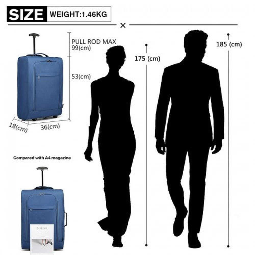 K1873 - 2 - Kono CABIN SIZE SOFT SHELL HAND LUGGAGE - BLUE - Easy Luggage