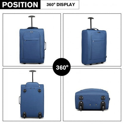 K1873 - 2 - Kono CABIN SIZE SOFT SHELL HAND LUGGAGE - BLUE - Easy Luggage