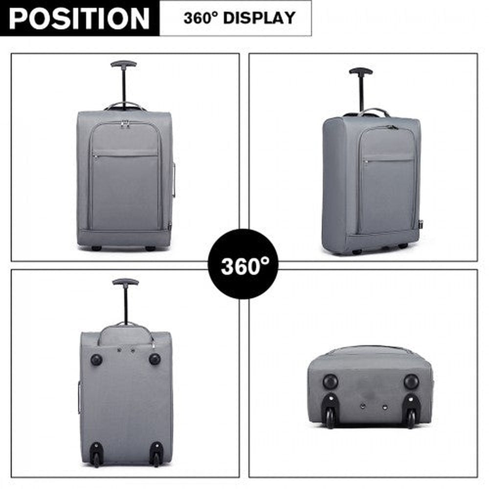 K1873 - 2 - Kono CABIN SIZE SOFT SHELL HAND LUGGAGE - GREY - Easy Luggage