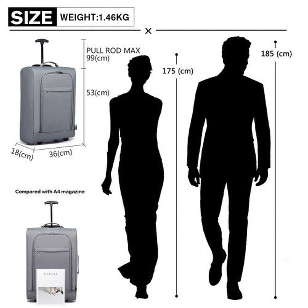 K1873 - 2 - Kono CABIN SIZE SOFT SHELL HAND LUGGAGE - GREY - Easy Luggage