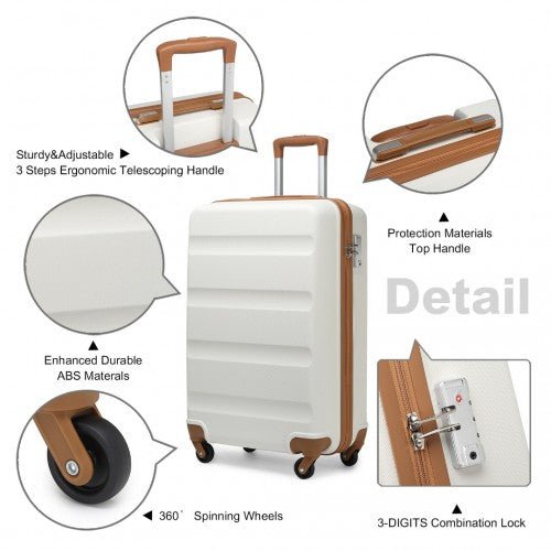 K1991 - 1L - Kono 19 Inch Horizontal Design ABS Hard Shell Suitcase With TSA Lock - Cream - Easy Luggage