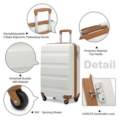 K1991 - 1L - Kono 19 Inch Horizontal Design ABS Hard Shell Suitcase With TSA Lock - Cream - Easy Luggage