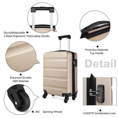 K1991 - 1L - Kono 19 Inch Horizontal Design ABS Hard Shell Suitcase With TSA Lock - Gold - Easy Luggage