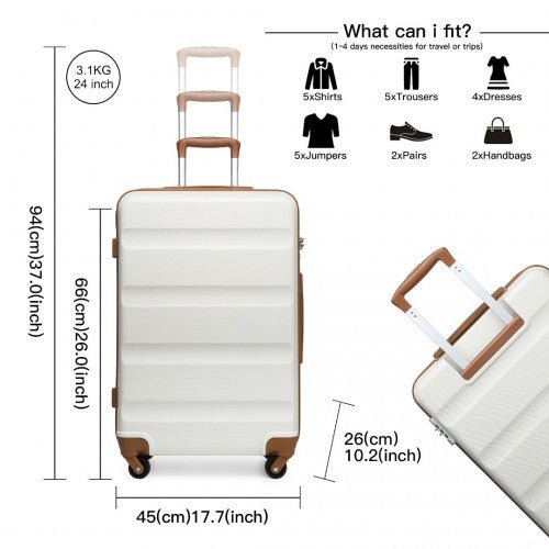 K1991 - 1L - Kono 24 Inch Horizontal Design ABS Hard Shell Suitcase With TSA Lock - Cream - Easy Luggage