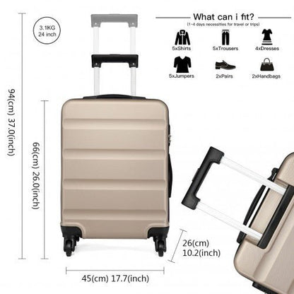 K1991 - 1L - Kono 24 Inch Horizontal Design ABS Hard Shell Suitcase With TSA Lock - Gold - Easy Luggage