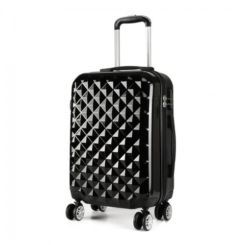 K1992 - Kono Multifaceted Diamond Pattern Hard Shell 20 Inch Suitcase - Black - Easy Luggage