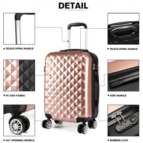 K1992 - Kono Multifaceted Diamond Pattern Hard Shell 20 Inch Suitcase - Nude (Rose Gold) - Easy Luggage