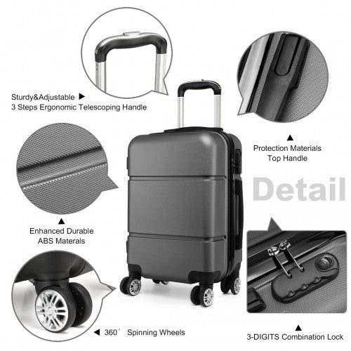 K1995L - Kono Hard Shell ABS Carry On Suitcase 20 Inch - Grey - Easy Luggage