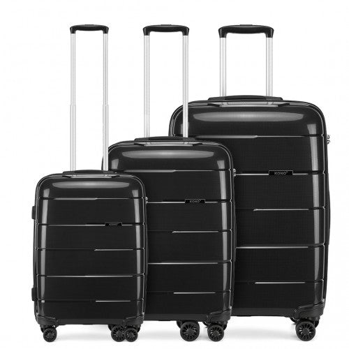 K1997L - KONO 20 - 24 - 28” HARD SHELL PP SUITCASE SET - BLACK - Easy Luggage