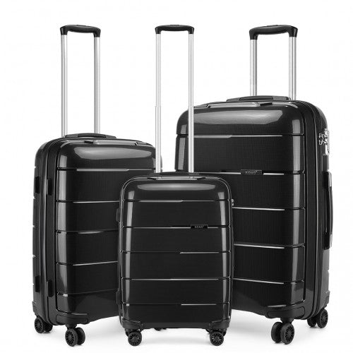 K1997L - KONO 20 - 24 - 28” HARD SHELL PP SUITCASE SET - BLACK - Easy Luggage