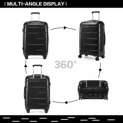 K1997L - KONO 20 - 24 - 28” HARD SHELL PP SUITCASE SET - BLACK - Easy Luggage